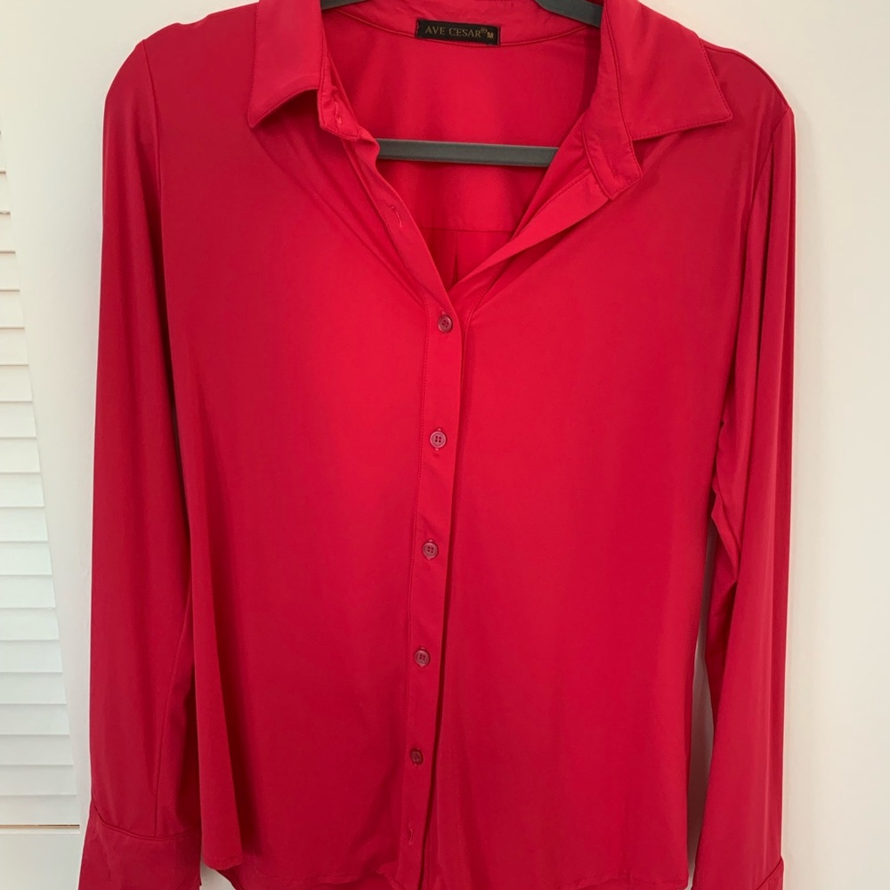 Jane Ashley Red Long Sleeve Button Down Shirt